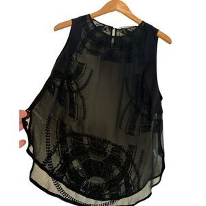 Anthropologie Twelfth Street-Cynthia Vincent Sheer Embroidered Sleeveless Top S